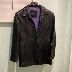 Andrew Marc Black Leather Jacket with Purple Lining
